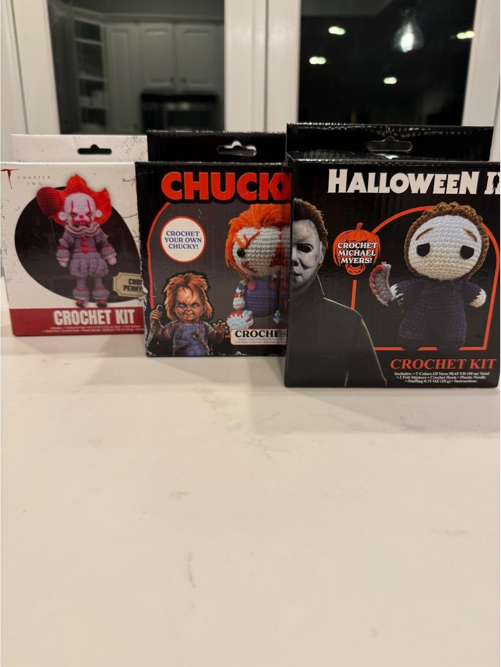 Set of 3 Horror Character Crochet Kits: Pennywise, Chucky, Michael Myers